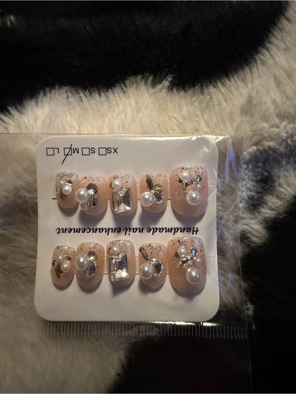 Handmade Pearl & Crystal Nude Press-On Nails - Women Makeup